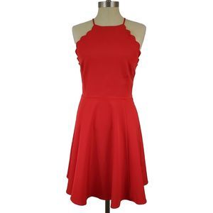 Lucy Paris Red Scallop Dress Halter Mini Crisscross Back Sz M Cocktail
